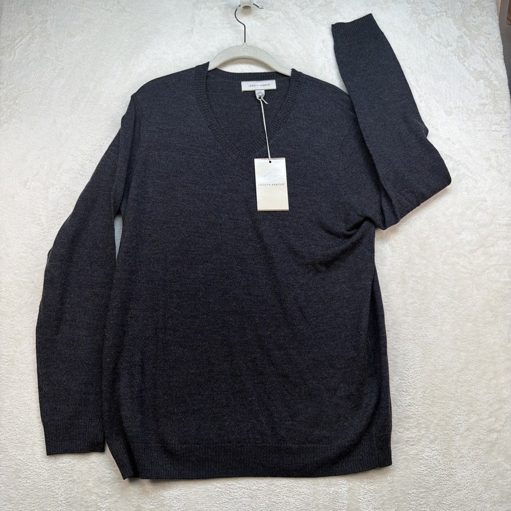 Joseph Abboud Merino Wool V Neck Sweater Mens Medium NWT Gray